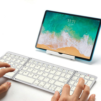 Foldable Bluetooth Keyboard Wireless Portable Keyboard Rechargeable for Laptop Tablet Smartphone Device Silver