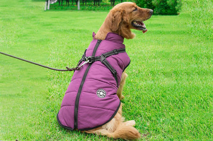 Dog Coat With Harness Winter Waterproof Reflective Warm Dog Coat-Purple