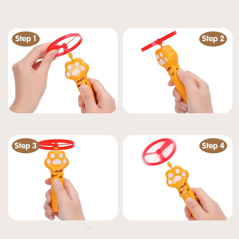 Cat Toy Disc Launcher Cat Fetch Toy UFO Flyer Cat Disc Launcher with Lights-Yellow