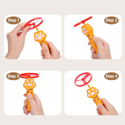 Cat Toy Disc Launcher Cat Fetch Toy UFO Flyer Cat Disc Launcher with Lights-Yellow