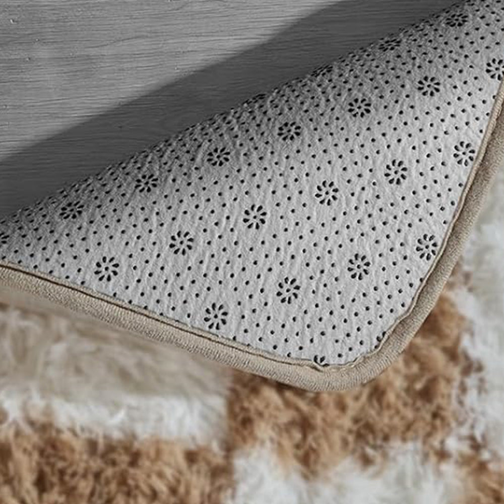 Checkered Plush Shaggy Rug Thickened Non Slip Carpet for Living Room Bedroom-Khaki