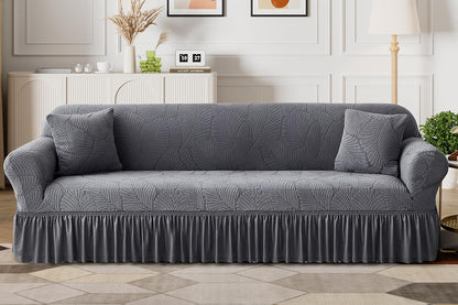 Sofa Cover with Skirt Stretch Sofa Slipcover Non-Slip Soft Couch Cover -Dark Grey