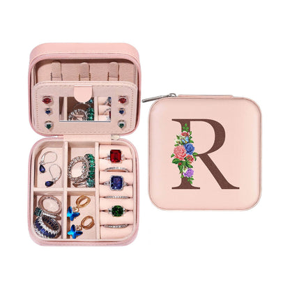 R Initial Letter Travel Jewelry Box Jewelry Case Jewelry Organiser with Mirror for Ring Necklace Earring Jewelry Storage