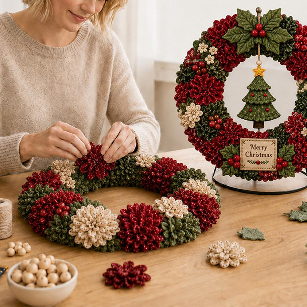 3D Fabric Poke Craft Christmas Wreath DIY Kit for Adults - Christmas Tree