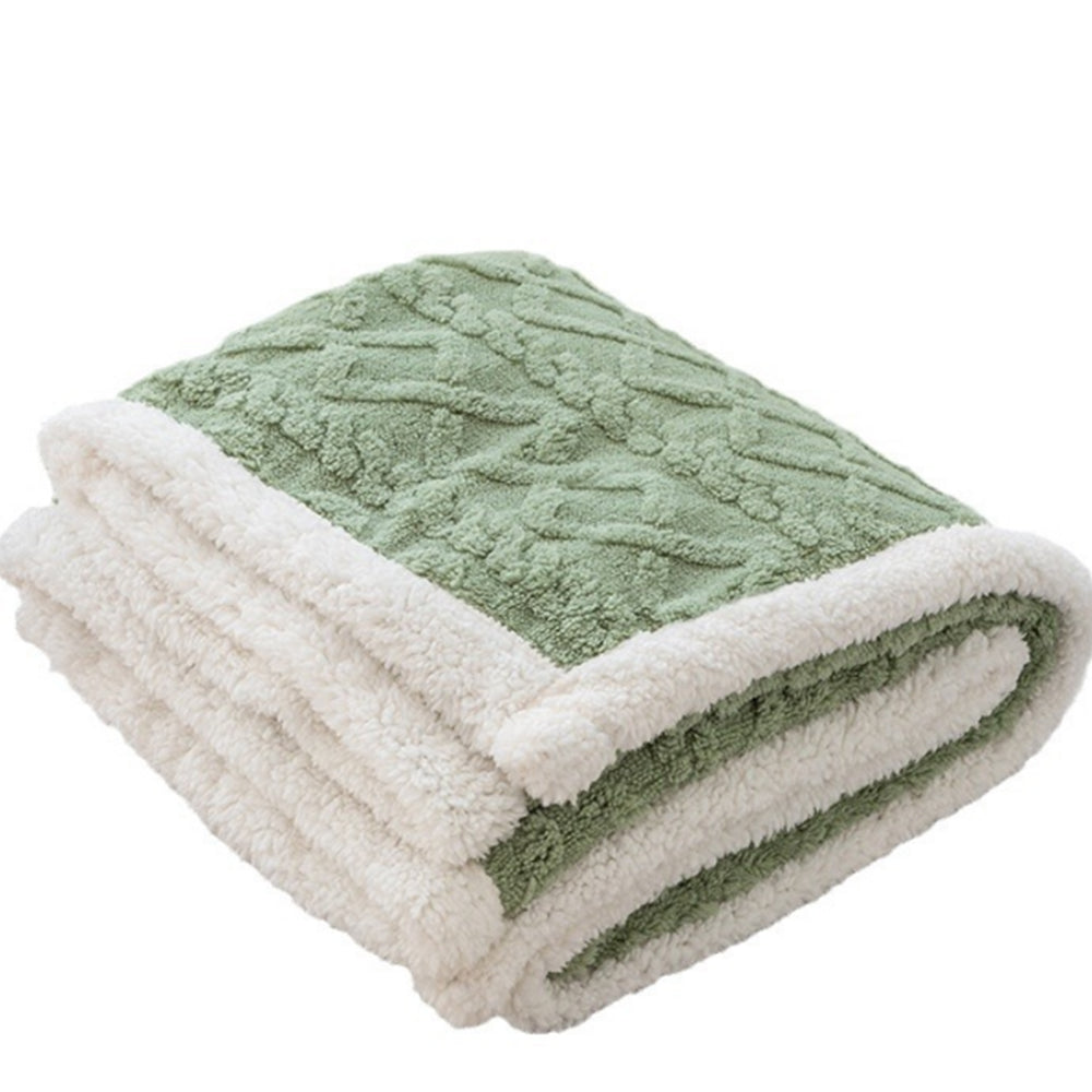 Double Sided Throw Blanket Thickened Imitation Cashmere Jacquard Blanket Quilt Green