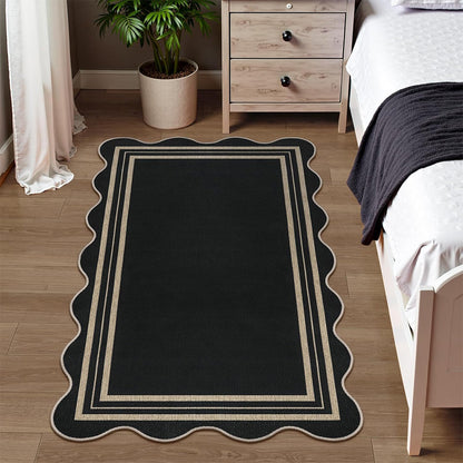 Geometric Crystal Velvet Area Rug Non-Slip Washable Floor Mat - Black