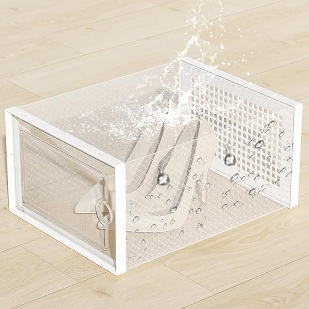 2 Pcs Clear Stackable Shoe Boxes Plastic Sneaker Containers for Closet Under Bed-WHite