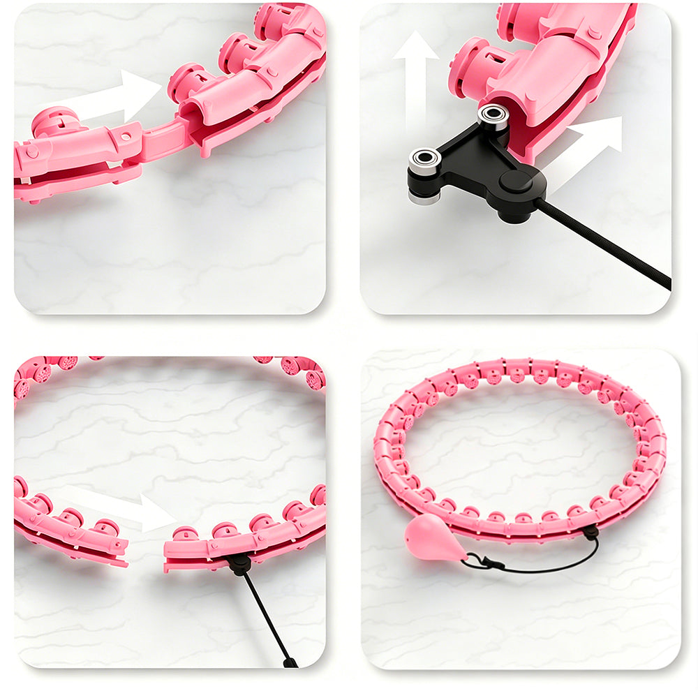 32 Section Detachable Weighted Hula Hoop Adjustable 26 to 58 Inches-Pink