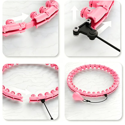 32 Section Detachable Weighted Hula Hoop Adjustable 26 to 58 Inches-Pink
