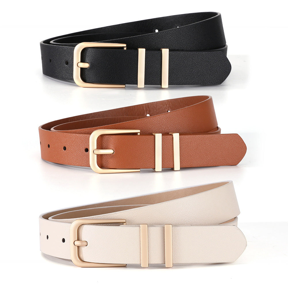 Women PU Leather Waist Belt Gold Pin Buckle Casual Belt for Jeans Dress