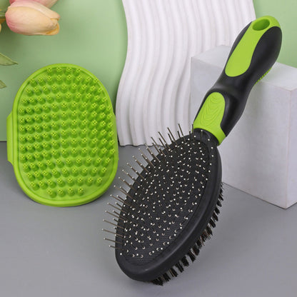 2 Pack Pet Grooming Brush Set Deshedding Double Sided Comb Massage Brush for Cats Dogs Horses-Green