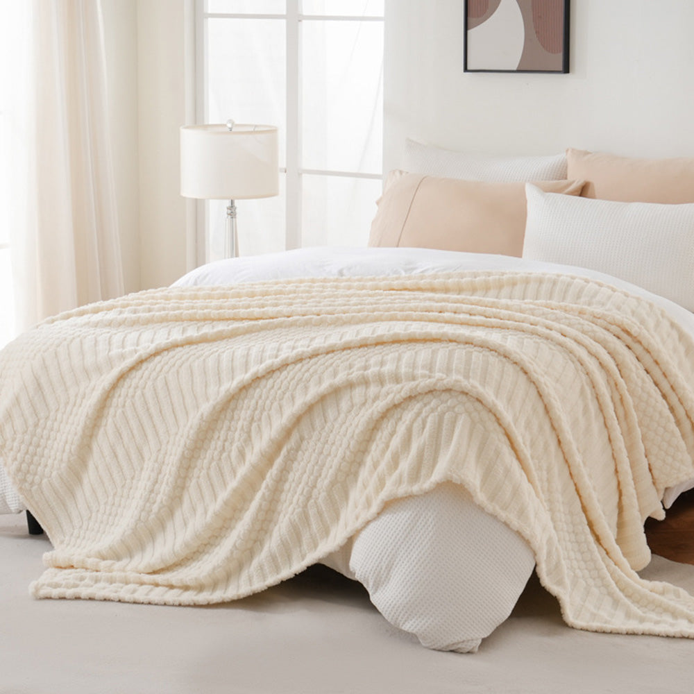 Soft Fluffy Fleece Throw Blanket for Sofa Couch Bed Living Room All Season Cozy-Beige