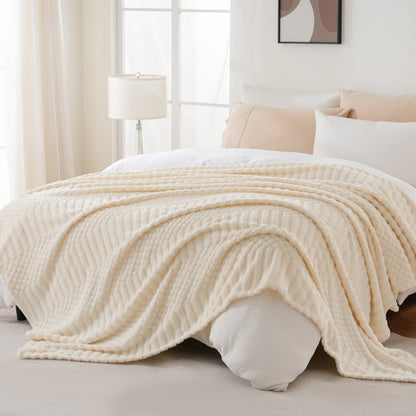 Soft Fluffy Fleece Throw Blanket for Sofa Couch Bed Living Room All Season Cozy-Beige