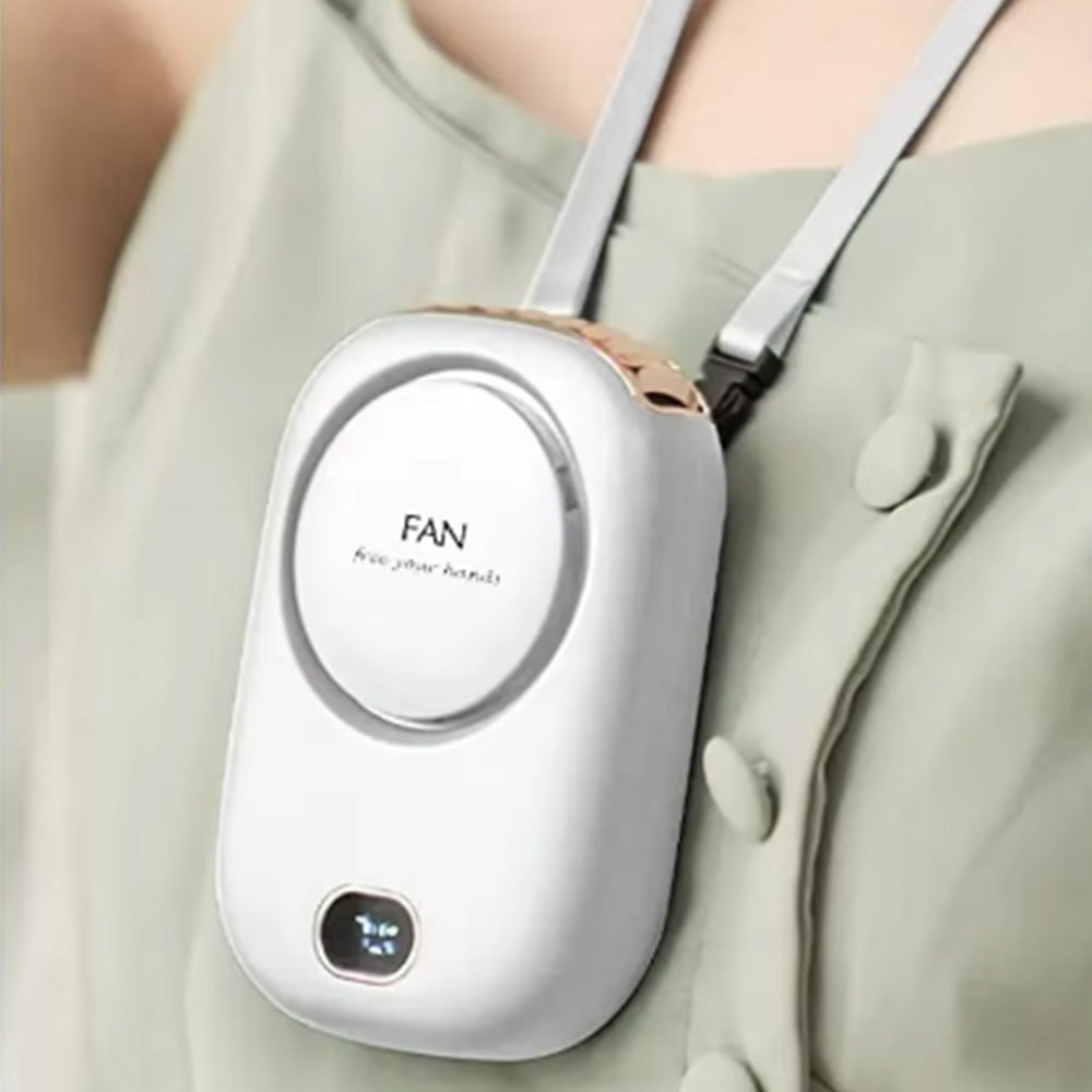 Portable Summer Cooling Fan with Lanyard USB Rechargeable Desk Fan Mini Cooling Travel Hanging Fan White