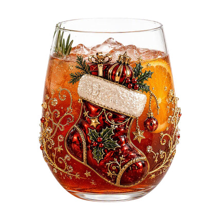 Christmas Embossed Whiskey Glass Christmas Whiskey Glass - Stocking