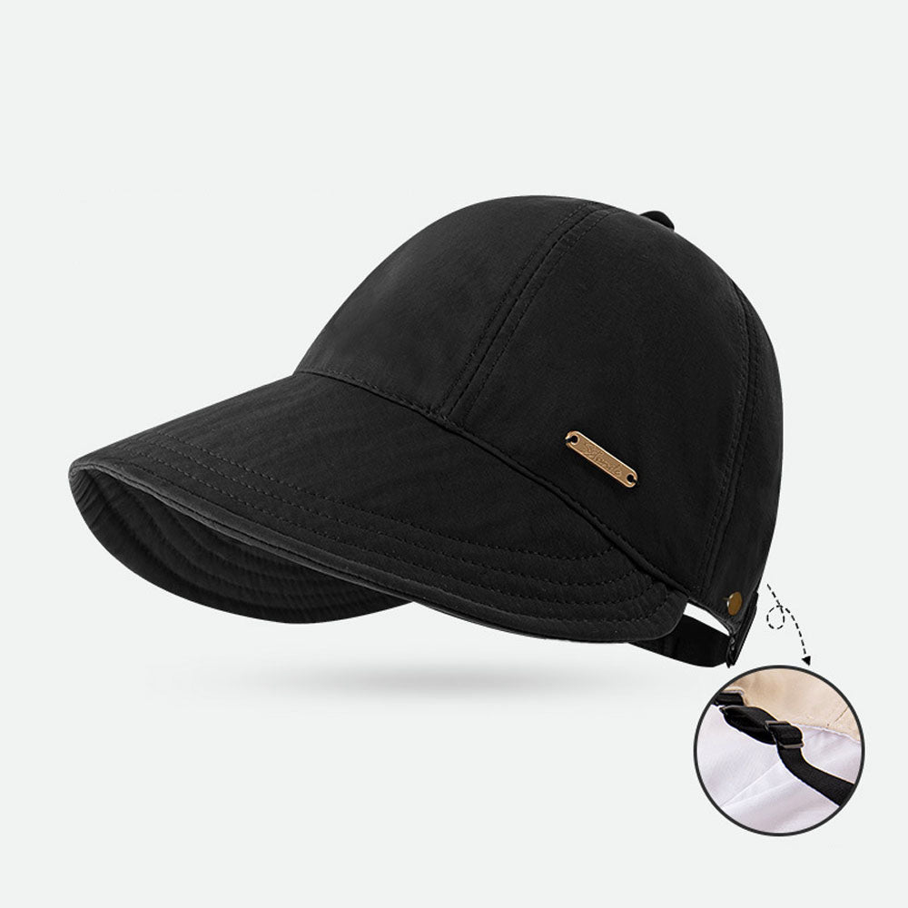 Wide Brim Quick Dry Sun Hat with Ponytail Opening and Hook - Black