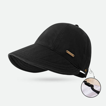 Wide Brim Quick Dry Sun Hat with Ponytail Opening and Hook - Black