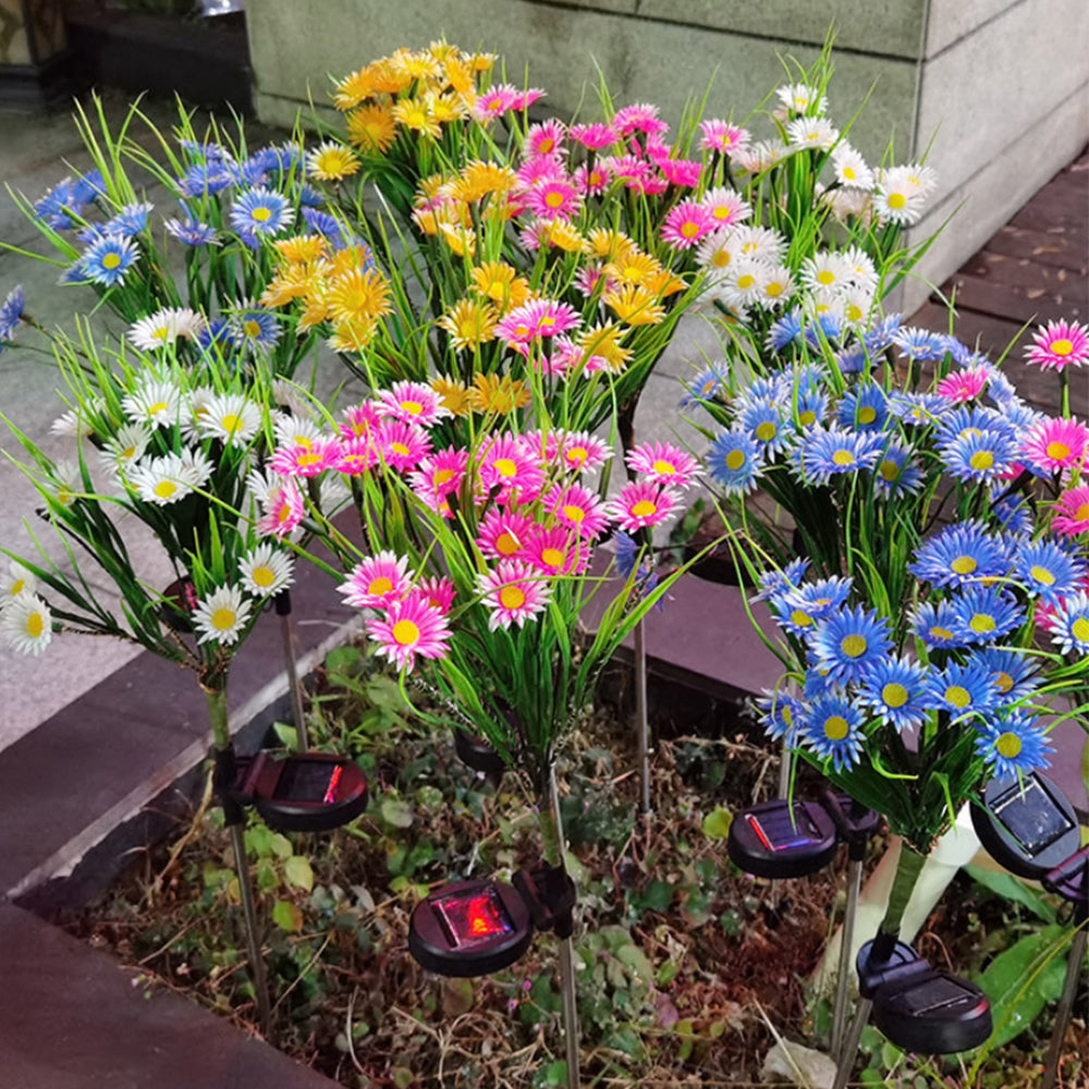 2Pcs Set Solar Flower Lights Garden LED Decorative Stake Light Outdoor Yard Patio Decor Blue