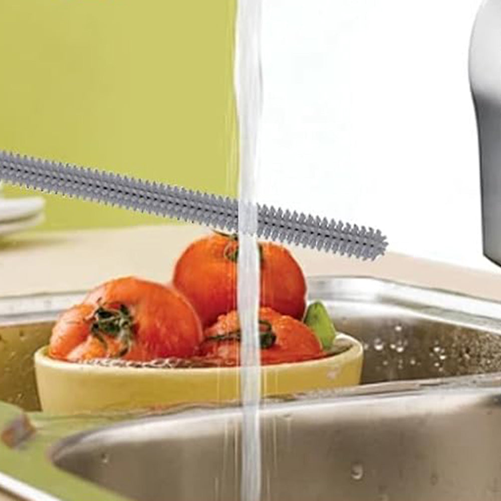 2Pcs Silicone Straw Cleaner Brushes Reusable Straw Cleaner with Bendable Steel Core Gray