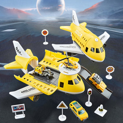 Kids Transformable Airplane Transport Playset Transformable Storage Plane Toy-Yellow