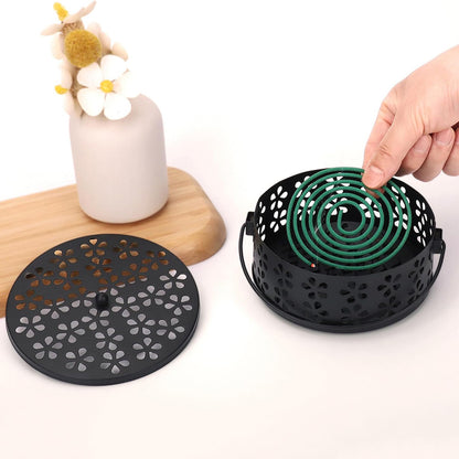 2 Pack Metal Mosquito Coil Holder with Lid Portable Hanging Incense Burner Box Blue Black
