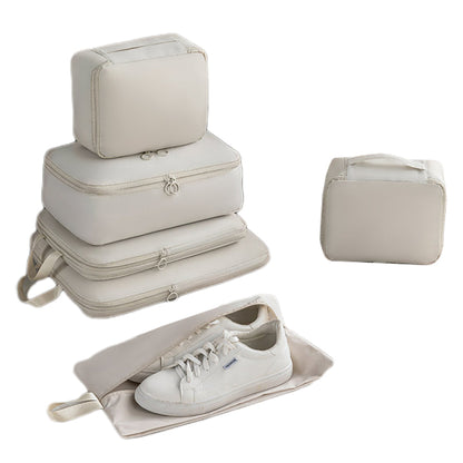 6Pcs Set Packing Cubes for Suitcases Travel Luggage Organizers Clothing Sorting Bags Beige