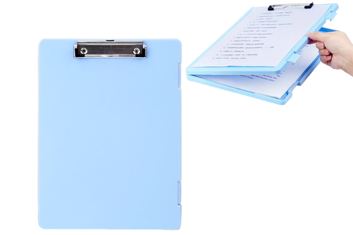 2 In 1 Office Writing Clipboard A4 With Storage Case Paper Clip Board Pad Folder-Blue