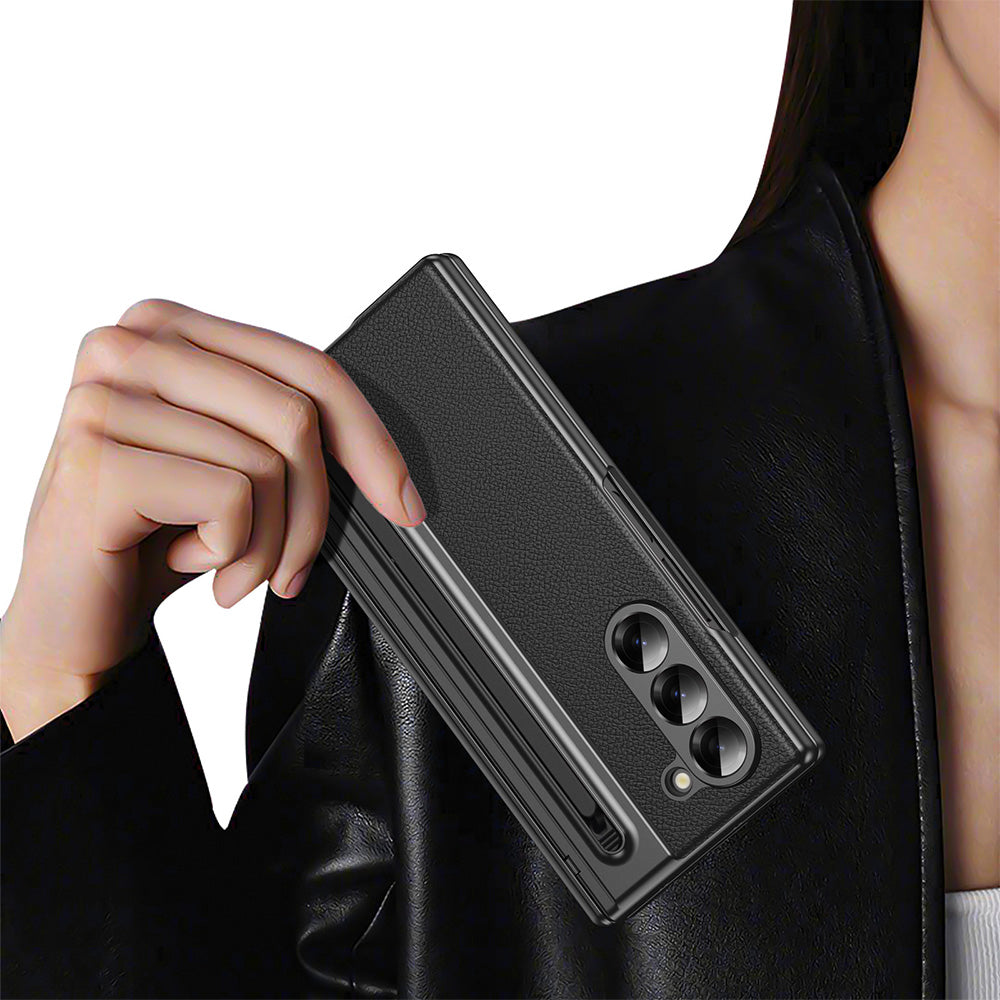 Phone Case for Samsung Z Fold 7 with Pen Holder Full Coverage Hinge Protection-Black