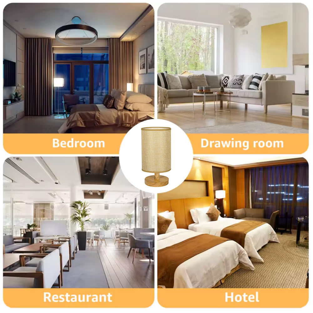 USB Powered Small Bedside Night Light Minimalist Table Lamp with Round Fabric Shade for Bedroom College Dorm Yellow