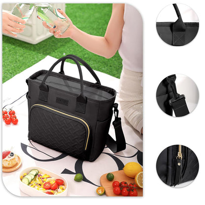Large Capacity Insulated Lunch Tote Bag - Black
