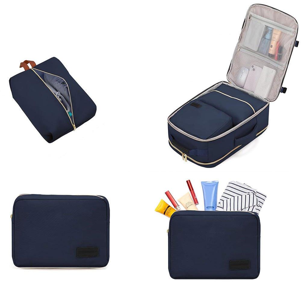 4Pcs Set Travel Luggage Bags 40L Backpack fits 17 inch Laptop with 3 Packing Cubes Navy
