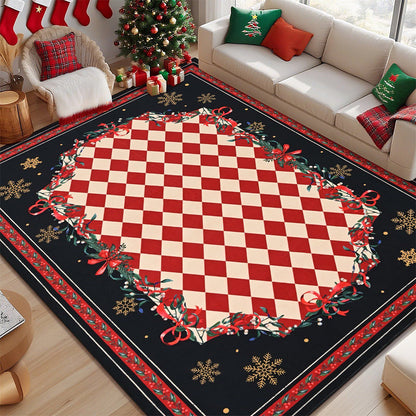 Christmas Plaid Short Pile Rug with Non Slip Rubber Backing - Snowflake