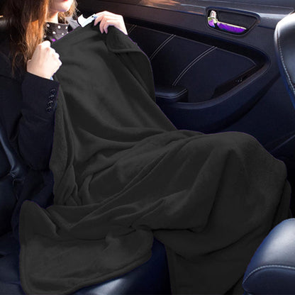 2-in-1 Travel Blanket Pillow PortableThrow Blanket for Camping Picnic Black