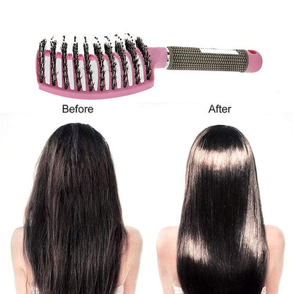 Detangle Nylon Boar Bristle Brush Head Scalp Massage Comb For Fine Hair-Pink