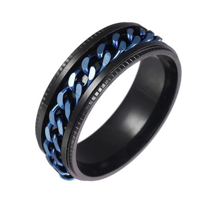 Fidget Spinner Ring for Anxiety Relief Stainless Steel for Adults & Teens Black and Blue