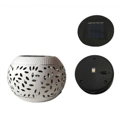 2Pcs Solar Hollow Out Retro Lantern Light Outdoor Decorative Shadow Light for Yard Porch Garden Balcony White