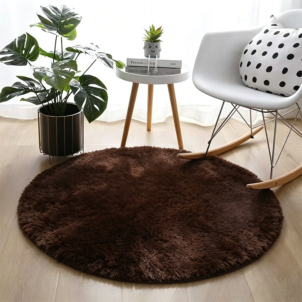 Round Plush Area Rug Soft Fluffy Non Slip Carpet-Coffee