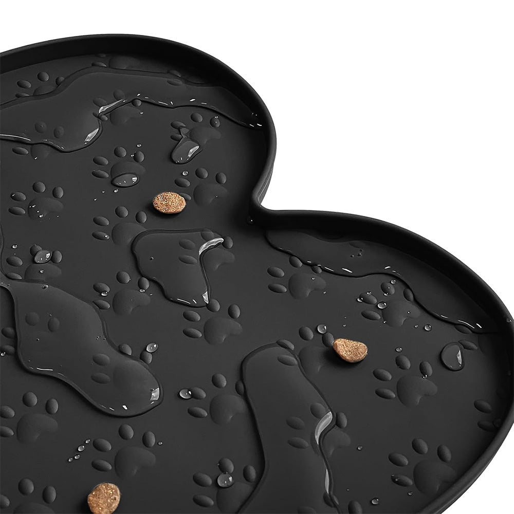 Dog Food Mats for Floors Waterproof Silicone Dog Bowl Mat with Raised Edge Black