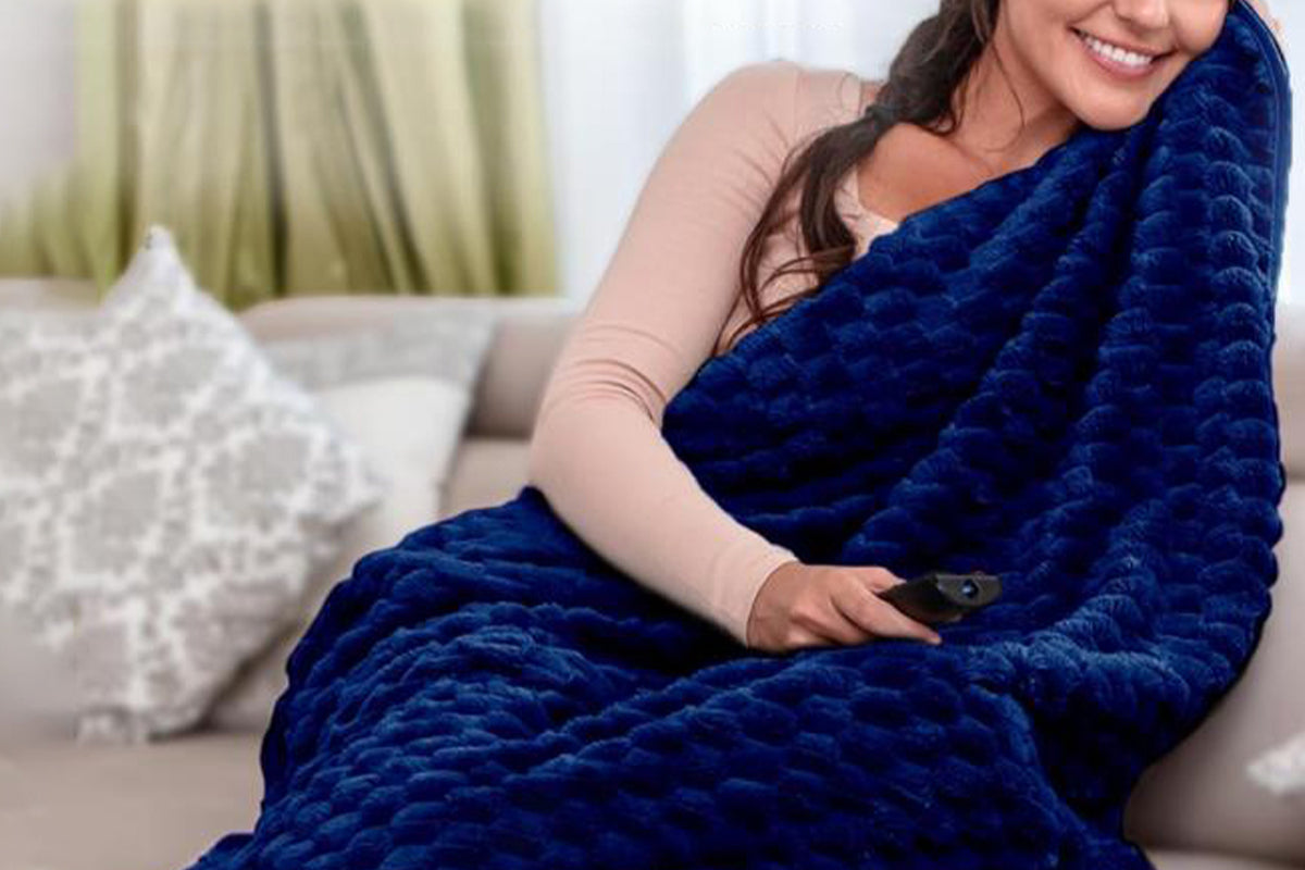 2 in 1 Jacquard Travel Pillow and Blanket Set Packable Travel Blanket for Airplane Car -Navy