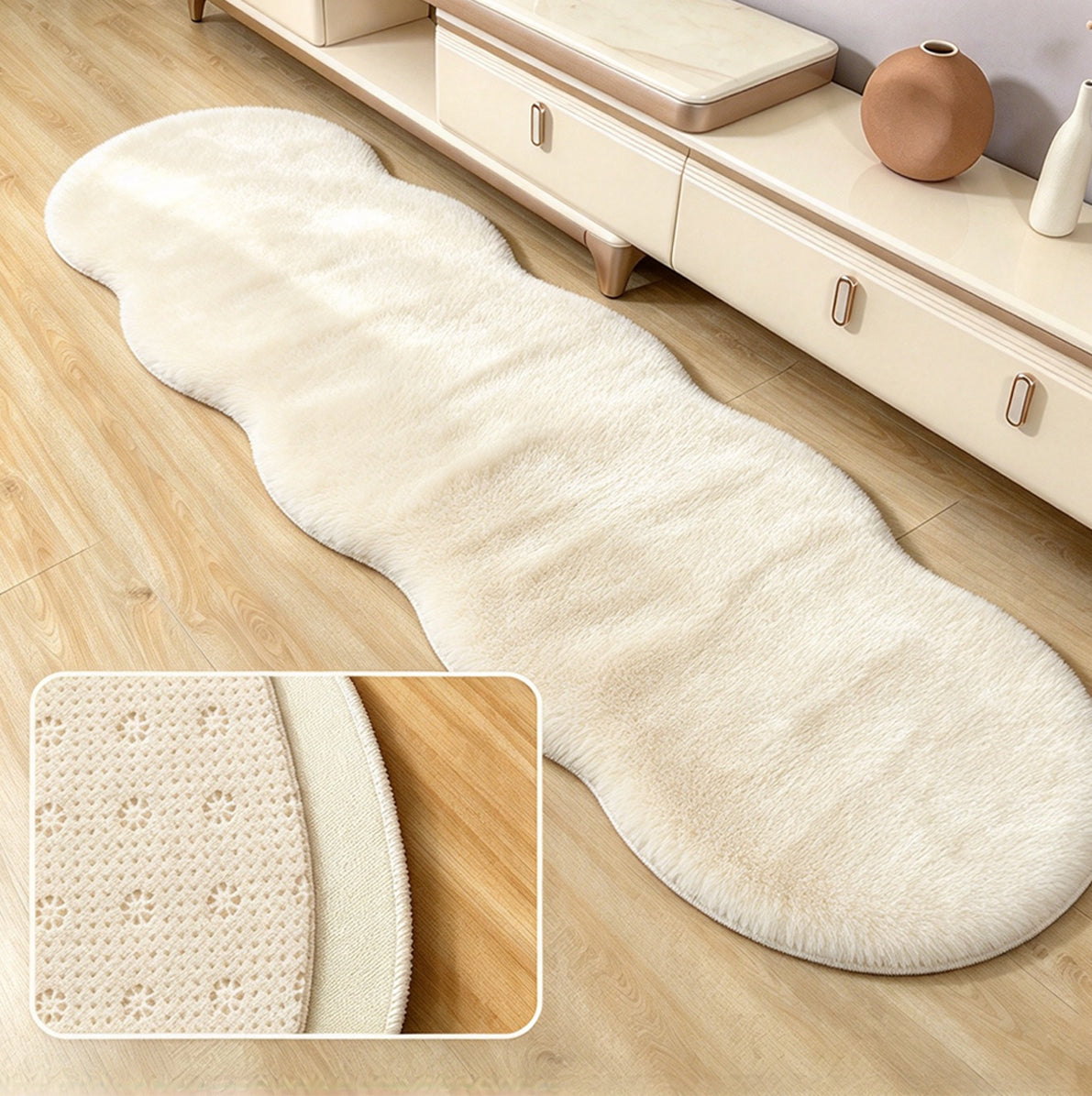 Soft Faux Rabbit Fur Rug for Bedroom Living Room and Bedside - Beige