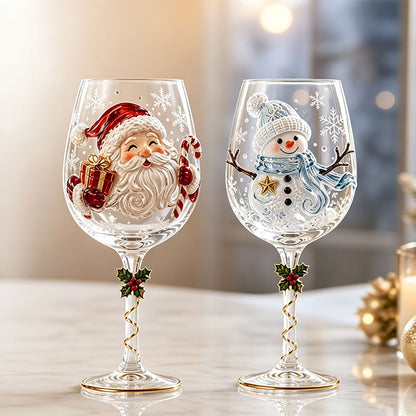 4 Pieces Christmas 3D Art Glass Goblet Holiday Decor Wine Cup