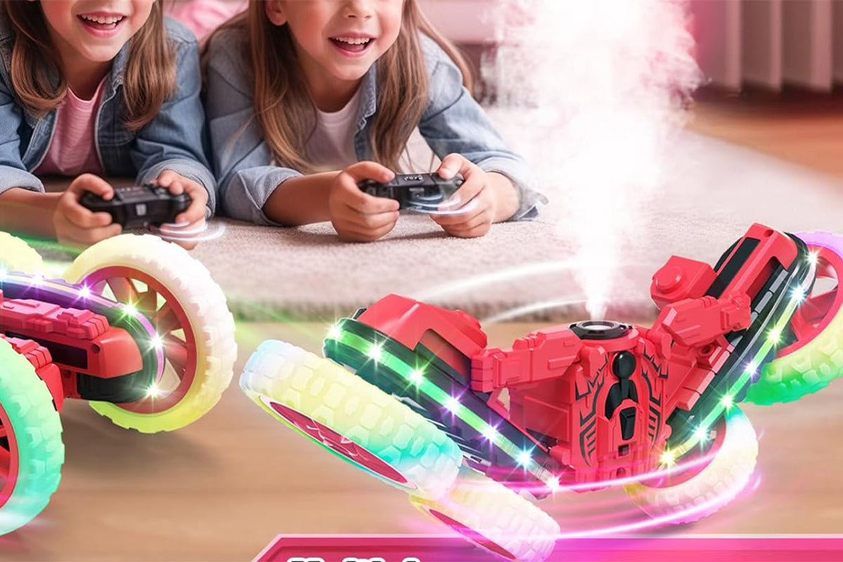 Remote Control Car 360 Degree Rotating RC Cars with Cool Spray 2.4Ghz Double Sided RC Stunt Car with Cool Lights-Red