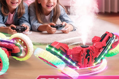 Remote Control Car 360 Degree Rotating RC Cars with Cool Spray 2.4Ghz Double Sided RC Stunt Car with Cool Lights-Red