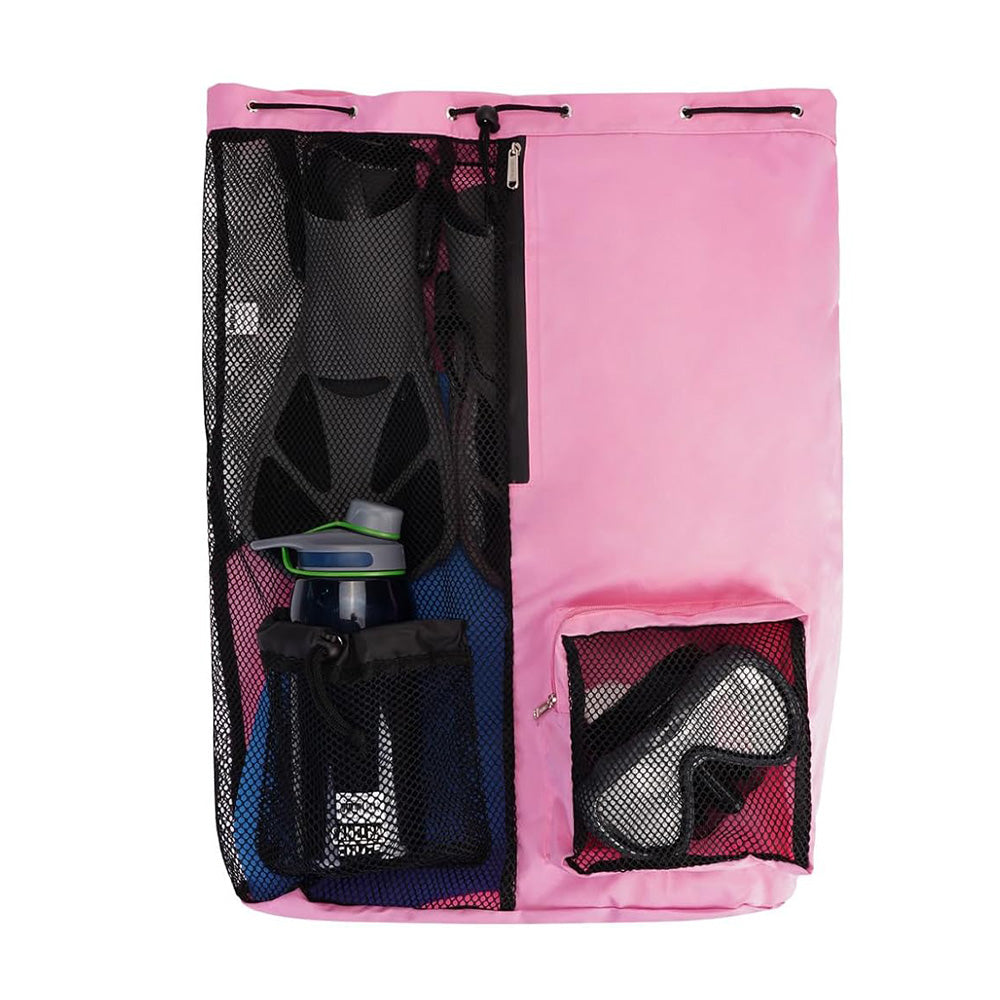 Drawstring Swim Bag Mesh Backpack with Wet Pocket for Swimming  Gym Workout Pink