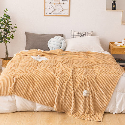 Solid Soft Stripe Pattern Throw Blanket Nap Blanket Sofa Bedding Blanket for All Season Khaki