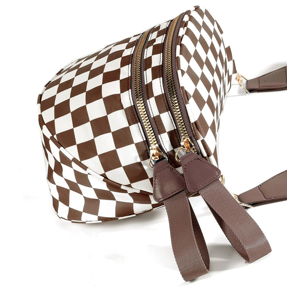 Checkered Crossbody Bag Women Sling Bag with Adjusatble Shoulder Strap Brown