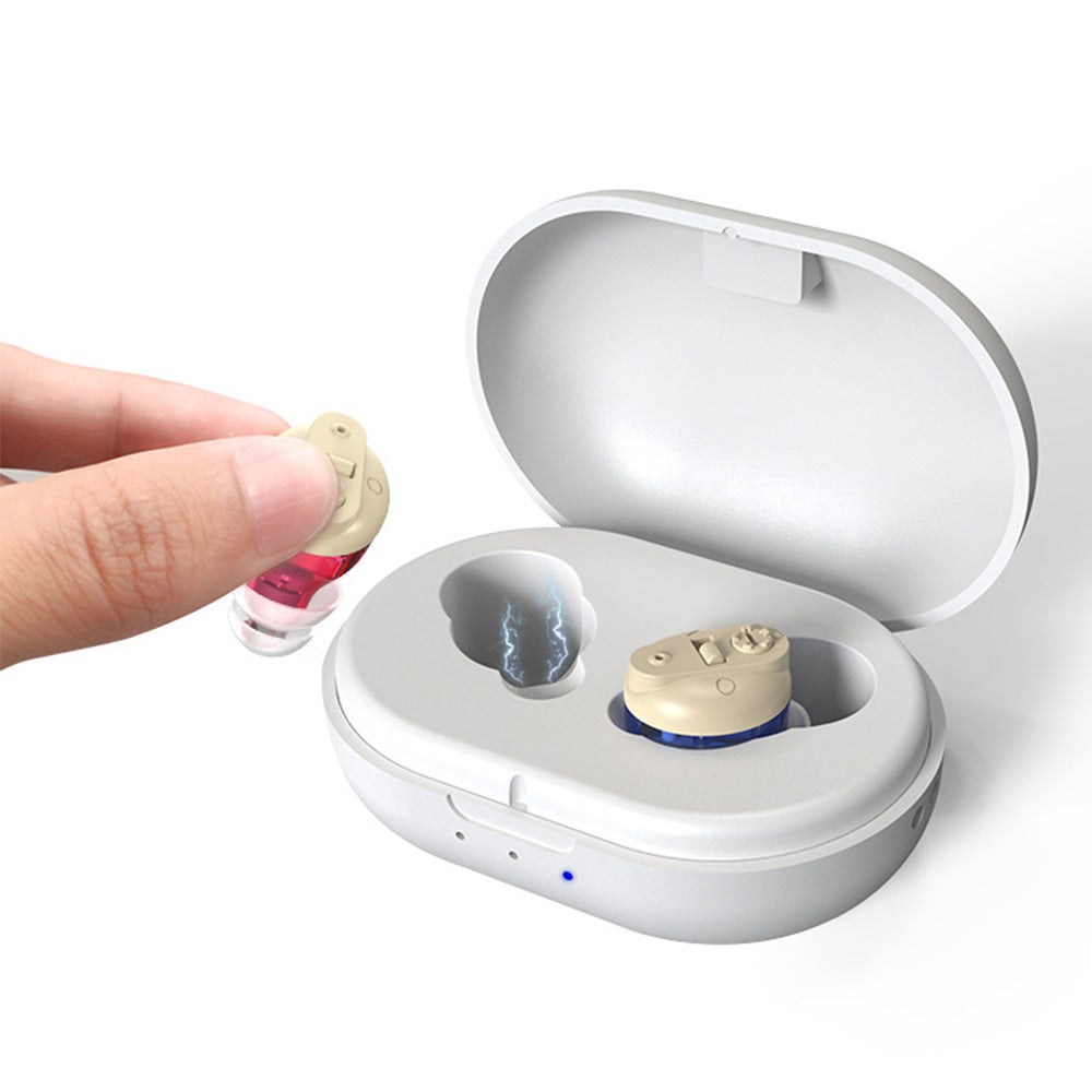 Wireless Hearing Amplifier Rechargeable Hearing Aids with Portable Charging Case Sound Enhancement for Hearing Loss Blue and Red
