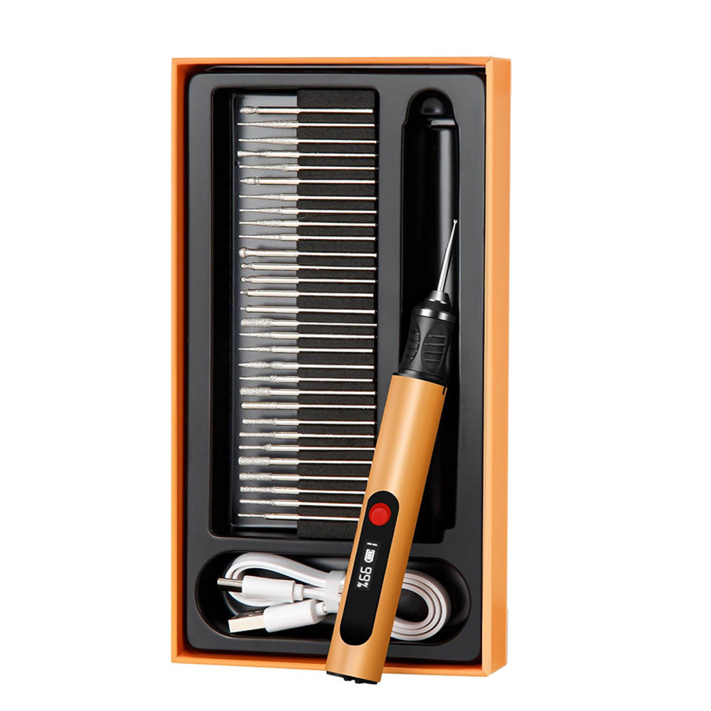 Electric Engraving Pen with 30 Bits 3-Speed Adjust Engraving Pen for Metal Wood Glass-Gold
