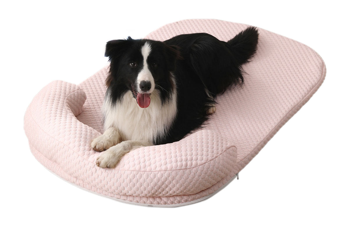 Pet Cooling Mat Memory Foam Cooling Fabric Dog Crate Bed with Pillow-Pink