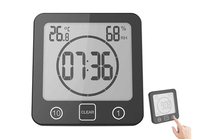 Water-Resistant Digital Bathroom Shower Clock Timer - Black